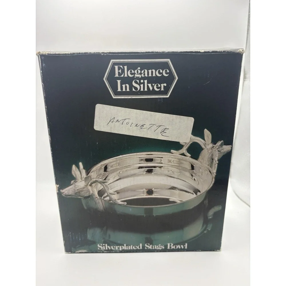 Vintage Elegance In Silver Stag Deer Head Silver Plate Bowl‎ with Box